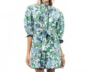 NEW UNCLE FRANK the cotswolds scallop floral mini dress in blue/green